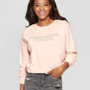 Fifth Sun Champagne Please Long Sleeve Crewneck Chic Sweatshirt Light Pink M